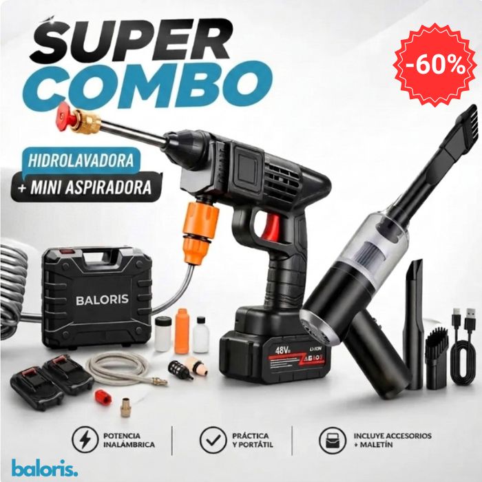 COMBO ESPECIAL: Hidrolavadora Portatil(2 Baterias + Maletin) + Aspiradora 3 en 1