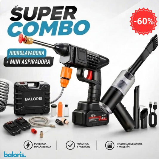 COMBO ESPECIAL: Hidrolavadora Portatil(2 Baterias + Maletin) + Aspiradora 3 en 1