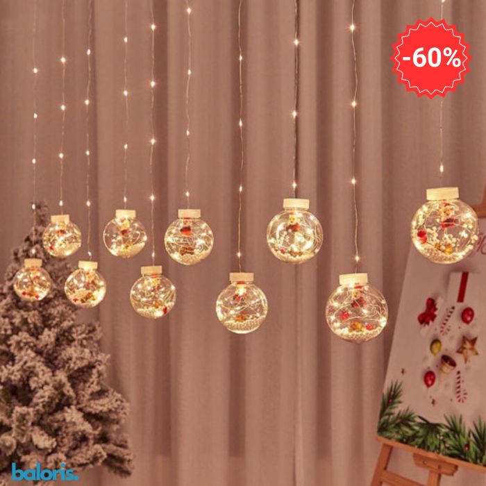 Cortina De Esferas Navideñas Con Luces