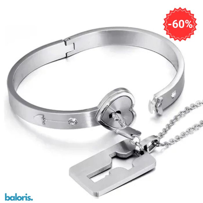 Dúo Pulseras Candado y Llave (Color: Plata)