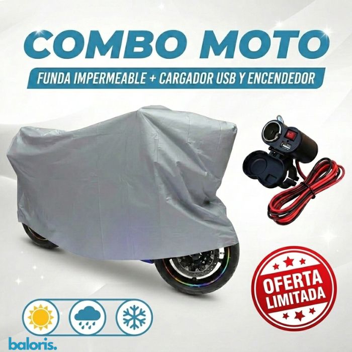 COMBO MOTO: FUNDA IMPERMEABLE + CARGADOR USB Y ENCENDEDOR